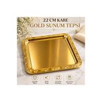 suhika 22x22 cm Gold-Gümüş Metal Sunum Tepsisi Dekoratif Kare Kahve İkram Tepsisi