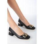 Suins Shoes Suins Arya Kadın Orta Topuklu V Toka Detaylı Ayakkabı - Siyah