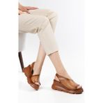Suins Shoes Suins Helora Model Arkası Lastikli Dolgu Topuk Sandalet - Taba