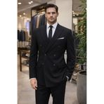 SUİT AYDIN 6 Drop Slim Fit Dar Kesim Mevsimlik Kruvaze Siyah Takım Elbise