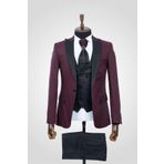 Suitmen Smokin Damatlık Yelekli Takım Elbise Bordo BORDO 50