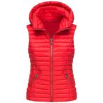 SUIUOI Kadın Kolsuz Yalıtımlı Pamuklu Ceket İnce Kısa Ceket Kapüşonlu Düz Renk Mont Polyester Kumaş (Kırmızı, M), kırmızı, M