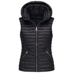 SUIUOI Kadın Kolsuz Yalıtımlı Pamuklu Ceket İnce Kısa Ceket Kapüşonlu Düz Renk Mont Polyester Kumaş (Siyah, M), siyah, M