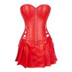 SUIUOI Kadın Korsesi – Seksi Deri Korse, Kısa Etek Pantolonu, Vücut Şekillendirici Büstiyer & G-String, Kırmızı, M