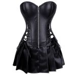 SUIUOI Kadın Korsesi – Seksi Deri Korse, Kısa Etek Pantolonu, Vücut Şekillendirici Büstiyer & G-String, Siyah, 6XL
