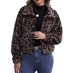SUIUOI Kadın leopar manto, pelüş parka, kürk manto, polar ceket, sıcak, kışlık ceket, cepli, dış giyim, gündelik pelüş ceket, leopar desenli, Leopar, XXL