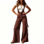 SUIUOI Kadın Tulumu Vintage – Western Süet Görünümlü Püsküllü Pantolon, Geniş Bacak Pantolonu, Retro Tulum, Uzun, koyu kırmızı, M
