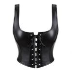 SUIUOI Kadın Y2K Deri Crop Top – Vücut Şekillendirici Bağcıklı Büstiyer, Ayarlanabilir Spagetti Askısı, PU Deriden Seksi Clubwear Korsaj, Göbeği Açık Üst, Siyah, 3XL