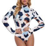 SUIUOI Kadınlar için dantel body – Şık uzun kollu Leotard, büzgülü Bodysuit, yüksek boyunlu dar tulum, leopar baskılı gündelik bluz body, 14, S