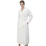 SUIUOI Üniseks Polar Pijama, Yetişkin Pijama Peluş Tulum Atlama Uyku Kıyafeti Gecelik Kış Rahat, Çift mercan polar bornoz dolgulu kalın flanel erkek pijama sonbahar ve kış uzatılmış bölüm, 1#beyaz (Erkek), L 1