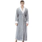 SUIUOI Üniseks Polar Pijama, Yetişkin Pijama Peluş Tulum Atlama Uyku Kıyafeti Gecelik Kış Rahat, Çift mercan polar bornoz dolgulu kalın flanel erkek pijama sonbahar ve kış uzatılmış bölüm, 2 # gri (Erkek), M 1