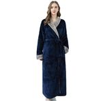SUIUOI Üniseks Polar Pijama, Yetişkin Pijama Peluş Tulum Atlama Uyku Kıyafeti Gecelik Kış Rahat, Çift mercan polar bornoz dolgulu kalın flanel erkek pijama sonbahar ve kış uzatılmış bölüm, 2 # lacivert (Kadın), L 1