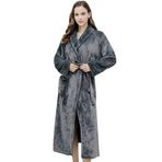 SUIUOI Üniseks Polar Pijama, Yetişkin Pijama Peluş Tulum Atlama Uyku Kıyafeti Gecelik Kış Rahat, Çift mercan polar bornoz dolgulu kalın flanel erkek pijama sonbahar ve kış uzatılmış bölüm, 3 # gri (Kadın), L 1