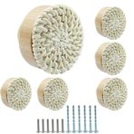 Suiwotin 6 adet Rattan Boho Topuzları, Doğal Ahşap Hasır Dokuma Çekmece Düğmeleri, Dekoratif Dolap Düğmeleri, Kiler, Dolap, Mobilya için Kulplar (Beyaz, Büyük)