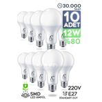 SULED 12w Led Ampül 10'lu Paket E27 Beyaz Işık Güçlü Aydınlatma Smd Led 6500k Tasarruflu Lamba