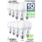 Suled 12W LED Ampül E27 10'lu Paket Beyaz Işık 1080LM Smd LED 6500K Tasarruflu Lamba