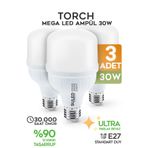 SULED 30w Torch Büyük Ampül 3 Adet Mega Led Işık Tasarruflu Ultra Parlak 6500k Beyaz Işık Büyük Ampül E27