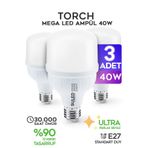 SULED 40w Torch Büyük Ampül 3 Adet Mega Led Işık Tasarruflu Ultra Parlak 6500k Beyaz Işık Büyük Ampül E27