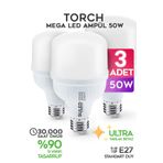 SULED 50w Torch Büyük Ampül 3 Adet Ultra Güçlü Led Işık Tasarruflu 6500k Beyaz Işık Büyük Ampül E27