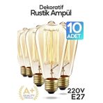 SULED Dekoratif 10'lu Retro Rustik Ampül E27 Standart Duy 220v Ev Cafe Aplik Abajur Tavan Ampülü