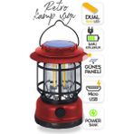 Suled Fanus Fener Retro - Vintage Kamp El Feneri Micro USB Güneş Şarjlı 10W Güçlü LED Işık Power Bank Özellikli