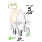 SULED Grafen E14 Duy Gün Işığı 5 Adet Mum Buji Ampul Avize Abajur Lambası Ince Duylu Lamba 5'li Set