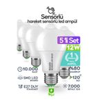 SULED Hareket Sensörlü Led Lamba 5 Adet Ampül Beyaz Işık 12w %80 Tasarruflu Otomatik Yanıp Söner