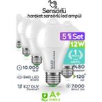 Suled Hareket Sensörlü LED Lamba 5 Adet Ampül Beyaz Işık 12W A++ %80 Tasarruflu Otomatik Yanıp Söner