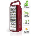 Suled Kamp Lambası 6V Akülü 80 Saat - 3gün Aydınlatma 24 Smd LED Işıldak Lamba 220V Şarj - Kırmızı