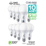 SULED Led Ampül 10 Adet 9w Smd Süper Parlak Led Beyaz Işık 6500k Tasarruflu Lamba