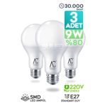 SULED Led Ampül 3 Adet 9w Smd Süper Parlak Led Beyaz Işık 6500k Tasarruflu Lamba