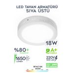 SULED Led Tavan Armatürü 18W Beyaz Işık 1650lm 220V A+ Tavan 21CM 6500K Ev Ofis Atölye Balkon IP20