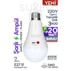 SULED Şarjlı Ampül 20W Beyaz Işık Tavan Kamp Işığı Acil Durum El Feneri Type-C 220V Şarjlı Beyaz E27 Duy