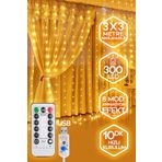 SULED Sl-1034- 300 Ledli 10 Saçaklı Sarı Led Kumandalı 8 Modlu Perde Led Peri Mutfak Işık Dekoratif Lamba