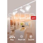 SULED Spot Işık 3'lü Set Beyaz Led Işıklı Beyaz Kasa 30w 1 Metre Raylı 3 Adet Ray Spot Lamba Armatür