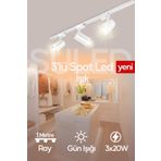 SULED Spot Işık 3'lü Set Led Gün Işığı Beyaz Kasa 20w 1 Metre Raylı 3 Adet Ray Spot Lamba Armatür