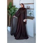 Şulemoda Giyim Alara Kol Detay Abiye Kahverengi