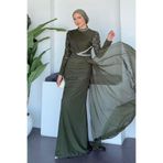 Şulemoda Giyim Ava Kolları Taşlı Abiye Haki