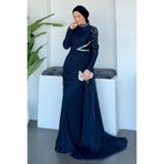 Şulemoda Giyim Ava Kolları Taşlı Abiye Lacivert