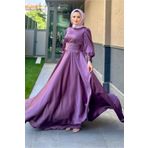 Şulemoda Giyim Beli Pilise Detaylı Maxi Tesettür Abiye Mor