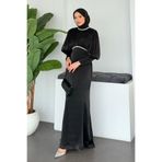Şulemoda Giyim Duygu Bel Yaka Taşlı Abiye Siyah