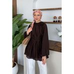 Şulemoda Giyim Hesna Balon Kol Tunik Kahverengi