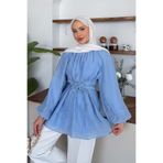Şulemoda Giyim Hesna Balon Kol Tunik Mavi