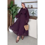 Şulemoda Giyim Marina Pelerinli Tül Modal Elbise Mürdüm
