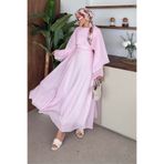 Şulemoda Giyim Marina Pelerinli Tül Modal Elbise Pembe