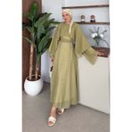 Şulemoda Giyim Marina Pelerinli Tül Modal Elbise Yağ Yeşili