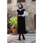 Şulemoda Giyim Muallim Kol Yaka Gömlekli Fitilli Elbise Siyah