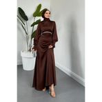 Şulemoda Giyim Nota Taşlı Abiye Kahverengi