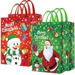 SULOLI Büyük Noel Bez Çantalar, 4 ADET Noel Yeniden Kullanılabilir Hediye Çantaları Büyük Bakkal Alışveriş Çantaları Kulplu Tatil Hediyeleri Noel Partisi Malzemeleri