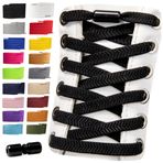 SULPO Bağlama gerektirmeyen bağcık - 2 çift ayakkabı bağcığı, hızlı kilitli, elastik bağcık, 100 cm uzunluğunda, düz lastik bağcık, No Tie spor ayakkabı bağcığı, Siyah, Ölçü Birimi